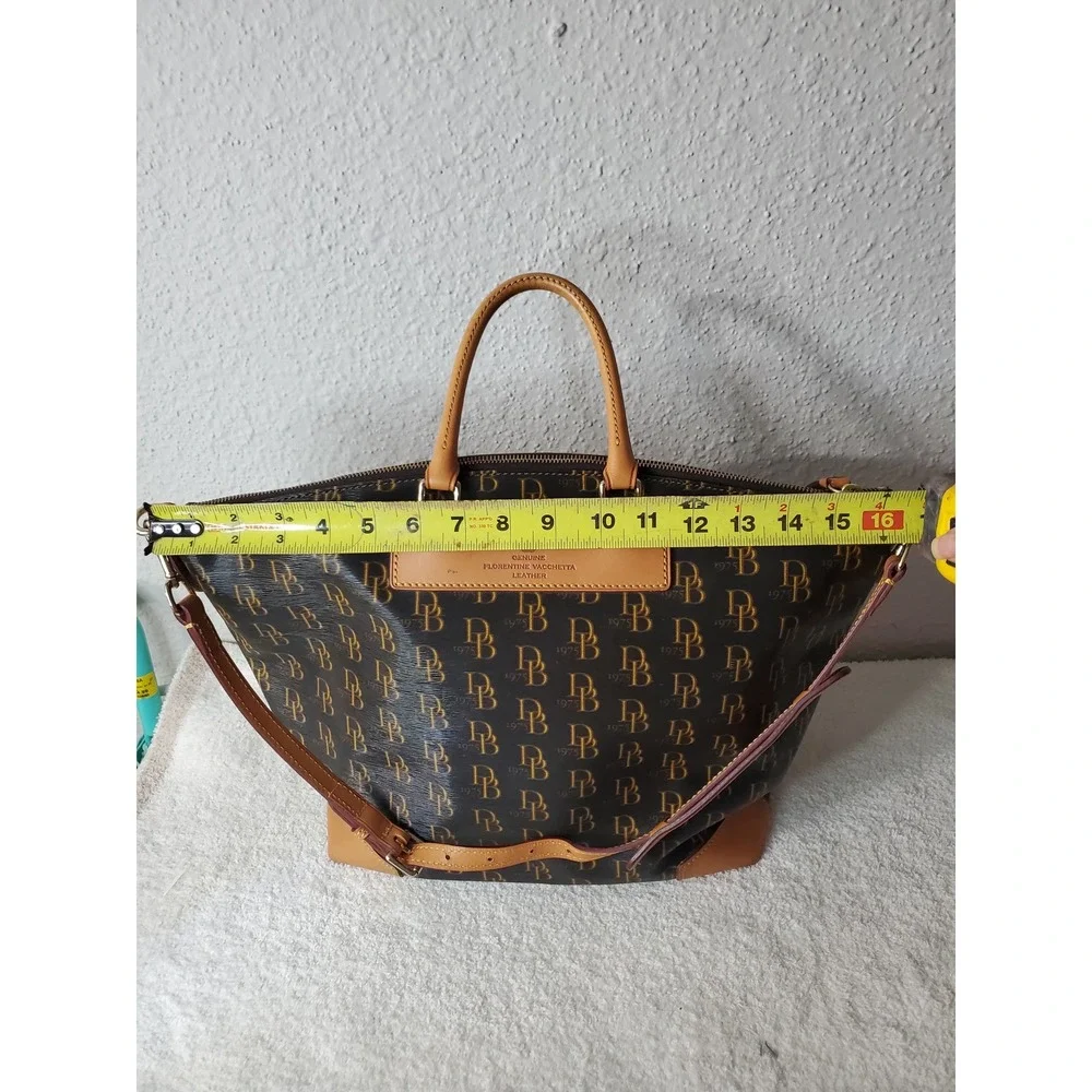 Dooney & Bourke Monogram Coated Canvas Florentine Vacchetta Leather Satchel